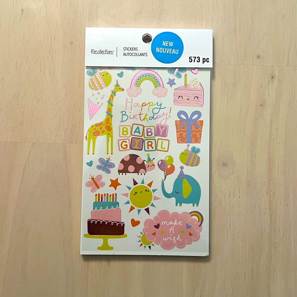 Brand New Recollections Sticker Pad Happy Birthday Baby Girl